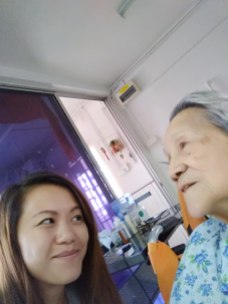 Capturing granny in action on her hyperactive days. The "good" thing about her corneal degeneration is I can sneak selfies in without her knowledge as she continues sharing her wise words, hehe.